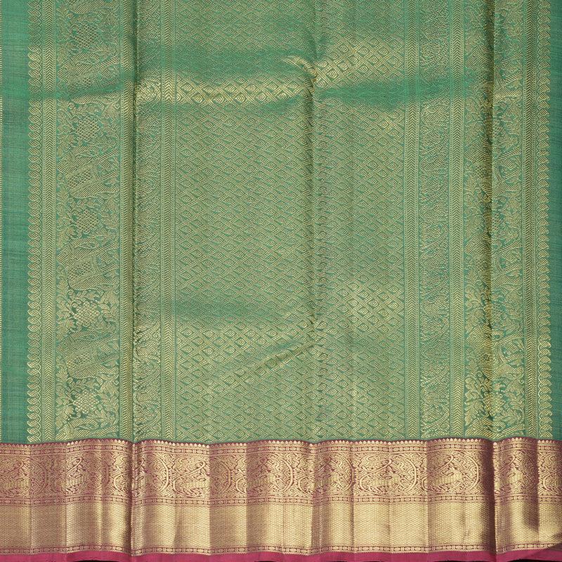 Hayagrivas Handloom Peacock Green Kanjivaram Silk Saree with Reddish-Pink Border KBFL271H1-1-BF271-SBS