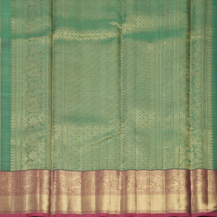 Hayagrivas Handloom Peacock Green Kanjivaram Silk Saree with Reddish-Pink Border KBFL271H1-1-BF271-SBS