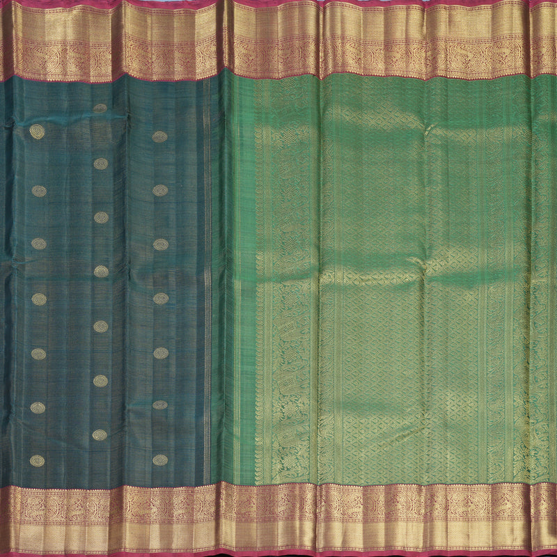 Hayagrivas Handloom Peacock Green Kanjivaram Silk Saree with Reddish-Pink Border KBFL271H1-1-BF271-SBS