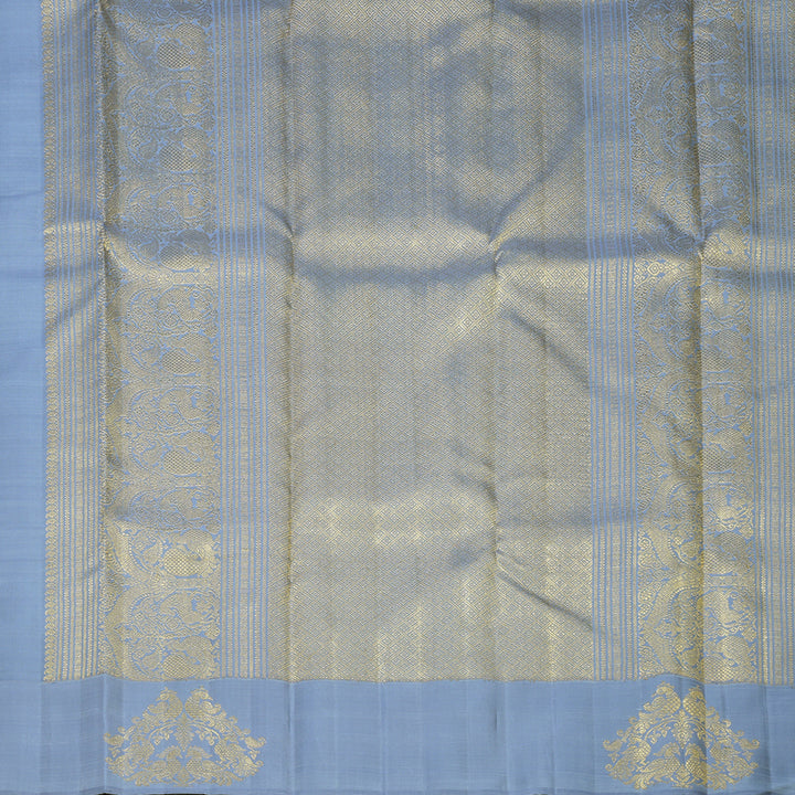 Hayagrivas Handloom Grey Kanjivaram Silk Saree with Bluish-Grey Border KBFL274H1-1-BF274-SBS