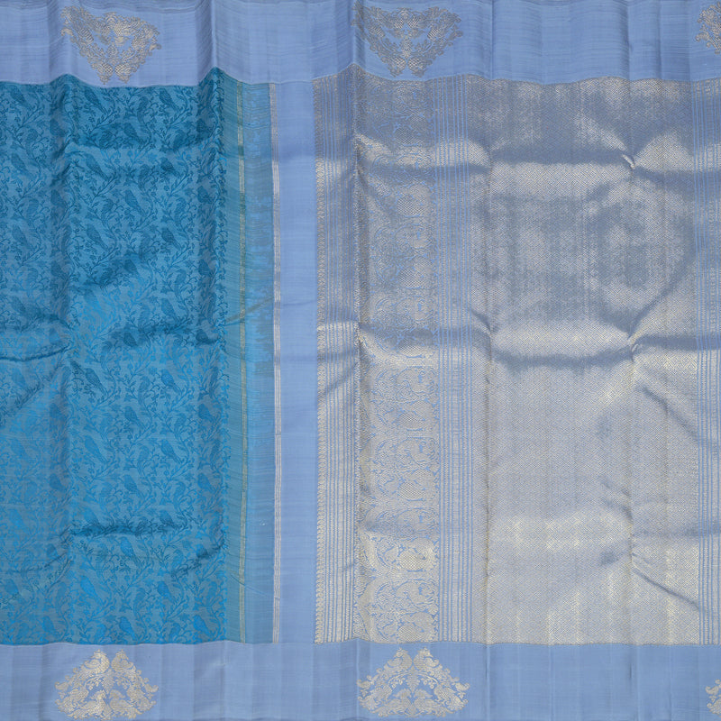 Hayagrivas Handloom Grey Kanjivaram Silk Saree with Bluish-Grey Border KBFL274H1-1-BF274-SBS