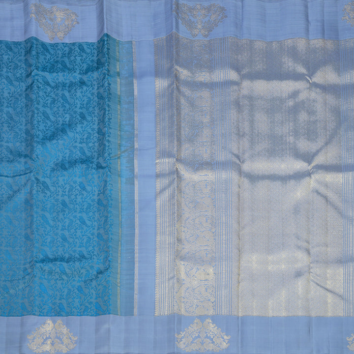 Hayagrivas Handloom Grey Kanjivaram Silk Saree with Bluish-Grey Border KBFL274H1-1-BF274-SBS