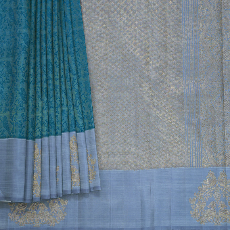 Hayagrivas Handloom Grey Kanjivaram Silk Saree with Bluish-Grey Border KBFL274H1-1-BF274-SBS