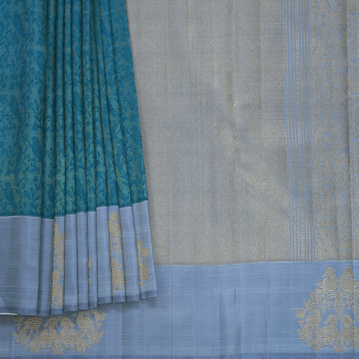 Hayagrivas Handloom Grey Kanjivaram Silk Saree with Bluish-Grey Border KBFL274H1-1-BF274-SBS