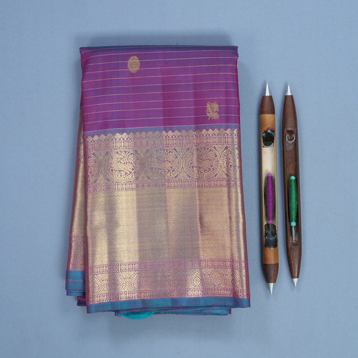 Hayagrivas Handloom Blue-Purple (Shot Colour) Kanjivaram Silk Saree with Teal Border KBFL275H1-1-BF275-SBS