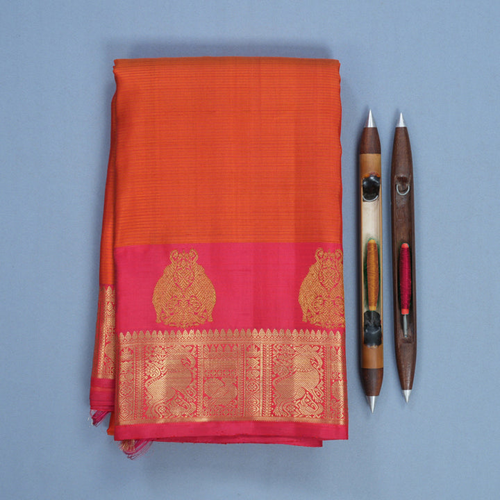 Hayagrivas Handloom Orange Kanjivaram Silk Saree with Red Border KBFL276H1-1-BF276-SBS