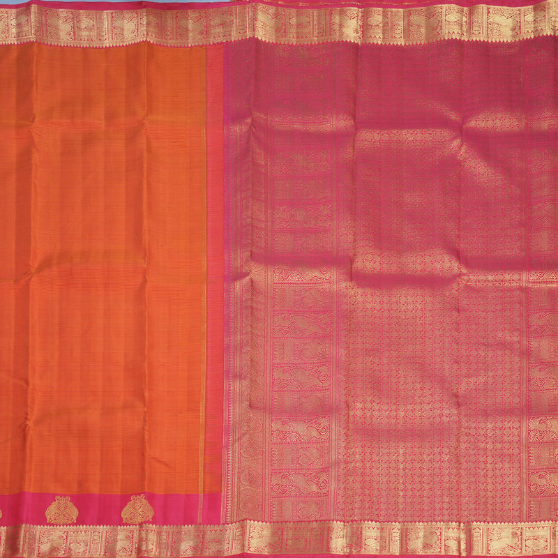 Hayagrivas Handloom Orange Kanjivaram Silk Saree with Red Border KBFL276H1-1-BF276-SBS