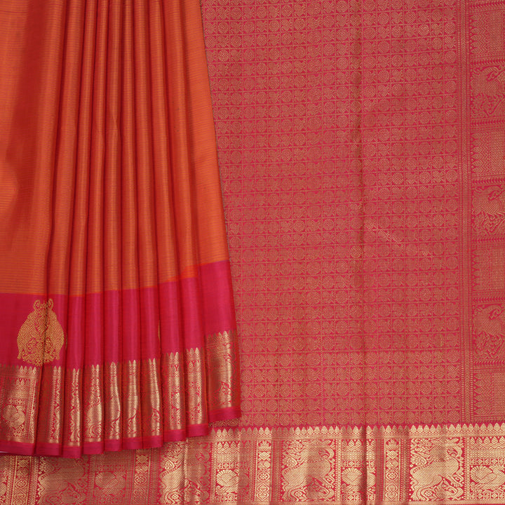 Hayagrivas Handloom Orange Kanjivaram Silk Saree with Red Border KBFL276H1-1-BF276-SBS