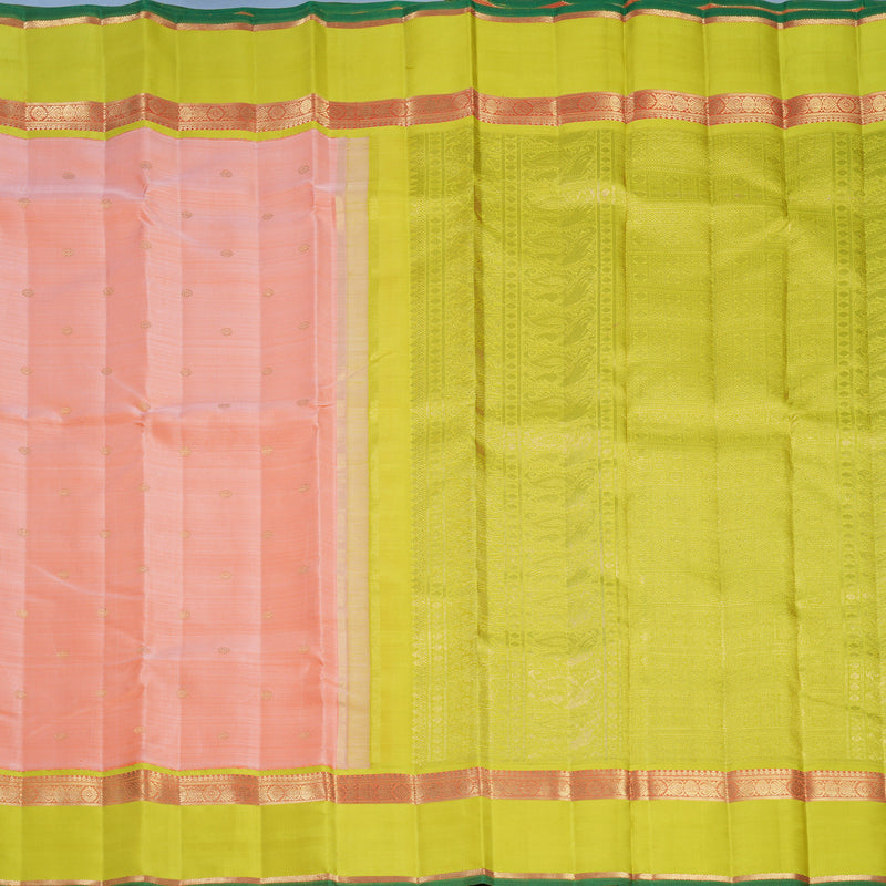 Hayagrivas Handloom Peach Orange Kanjivaram Silk Saree with Lime Green Border KBFL278H1-1-BF278-SBS
