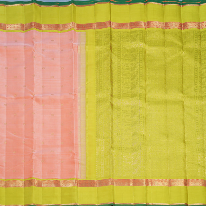 Hayagrivas Handloom Peach Orange Kanjivaram Silk Saree with Lime Green Border KBFL278H1-1-BF278-SBS