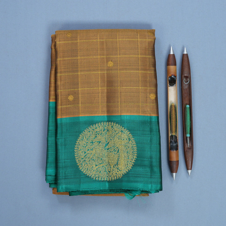 Hayagrivas Handloom Honey Shade Kanjivaram Silk Saree with Aqua Green Border KBFL280H1-1-BF280-SBS