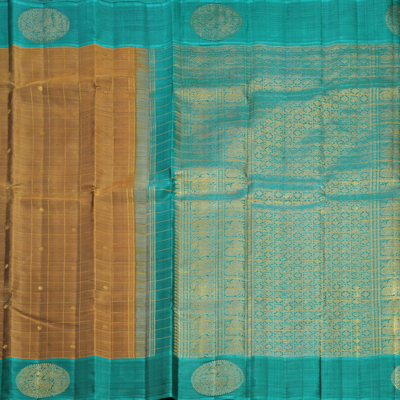Hayagrivas Handloom Honey Shade Kanjivaram Silk Saree with Aqua Green Border KBFL280H1-1-BF280-SBS