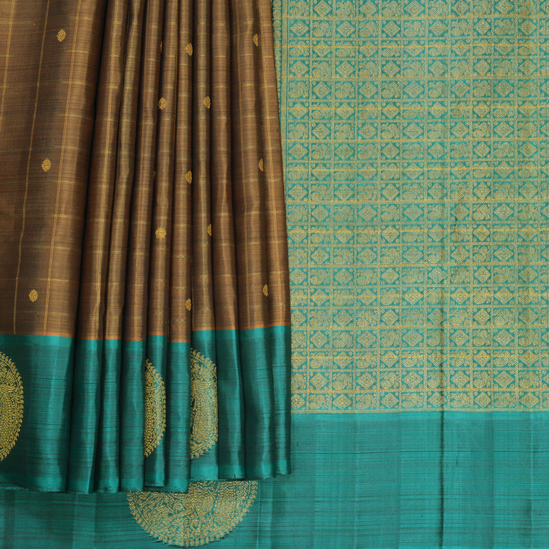 Hayagrivas Handloom Honey Shade Kanjivaram Silk Saree with Aqua Green Border KBFL280H1-1-BF280-SBS