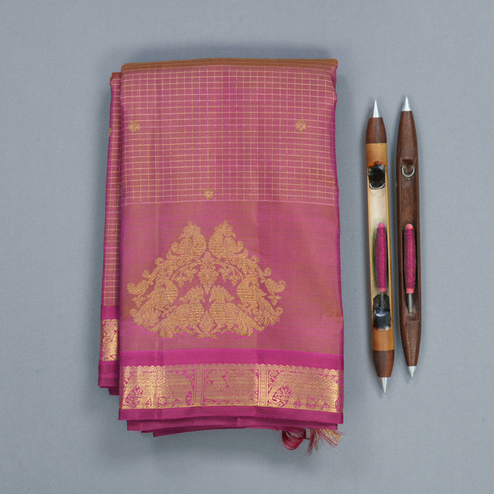 Hayagrivas Handloom Onion Pink Kanjivaram Silk Saree with Magenta Border KBFL282H1-1-BF282-SBS