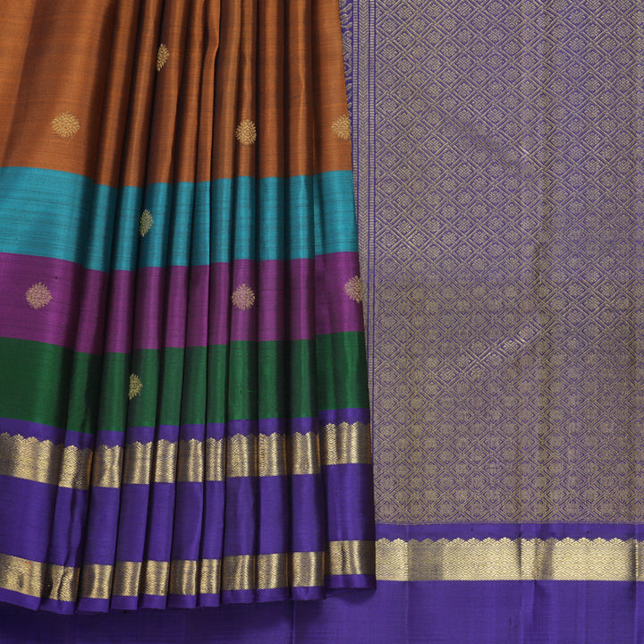 Hayagrivas Handloom Honey Brown Kanjivaram Silk Saree with Multicolour Border KBFL285H1-1-BF285-SBS