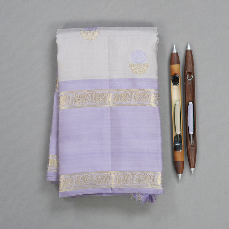 Hayagrivas Handloom Light Grey Kanjivaram Silk Saree with Lilac Border KBFL286H1-1-BF286-SBS