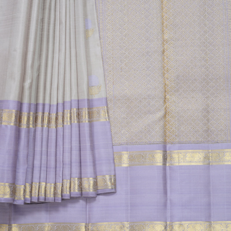 Hayagrivas Handloom Light Grey Kanjivaram Silk Saree with Lilac Border KBFL286H1-1-BF286-SBS