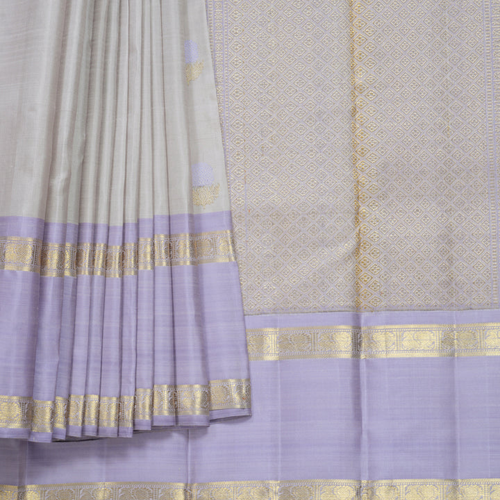 Hayagrivas Handloom Light Grey Kanjivaram Silk Saree with Lilac Border KBFL286H1-1-BF286-SBS