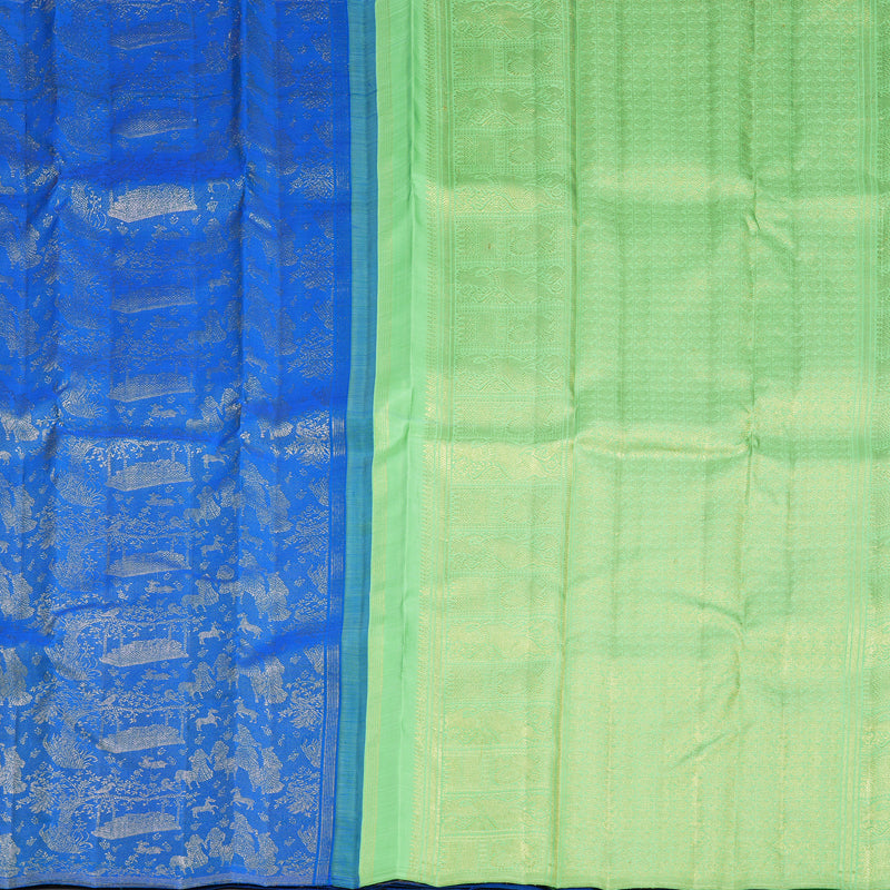 Hayagrivas Handloom Peacock Blue Kanjivaram Silk Saree KBFL292H1-1-BF292-SBS