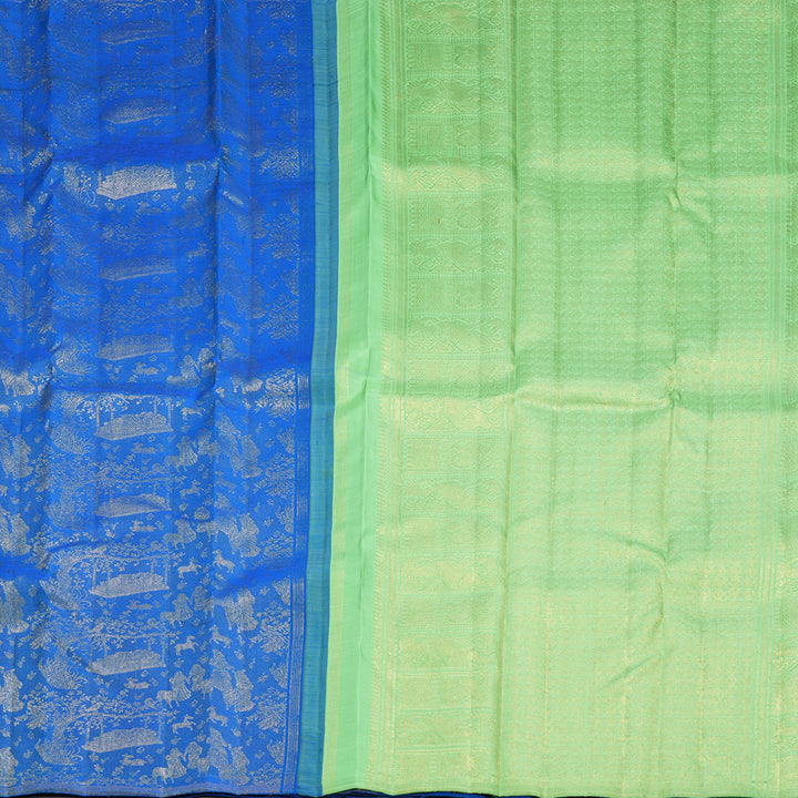 Hayagrivas Handloom Peacock Blue Kanjivaram Silk Saree KBFL292H1-1-BF292-SBS