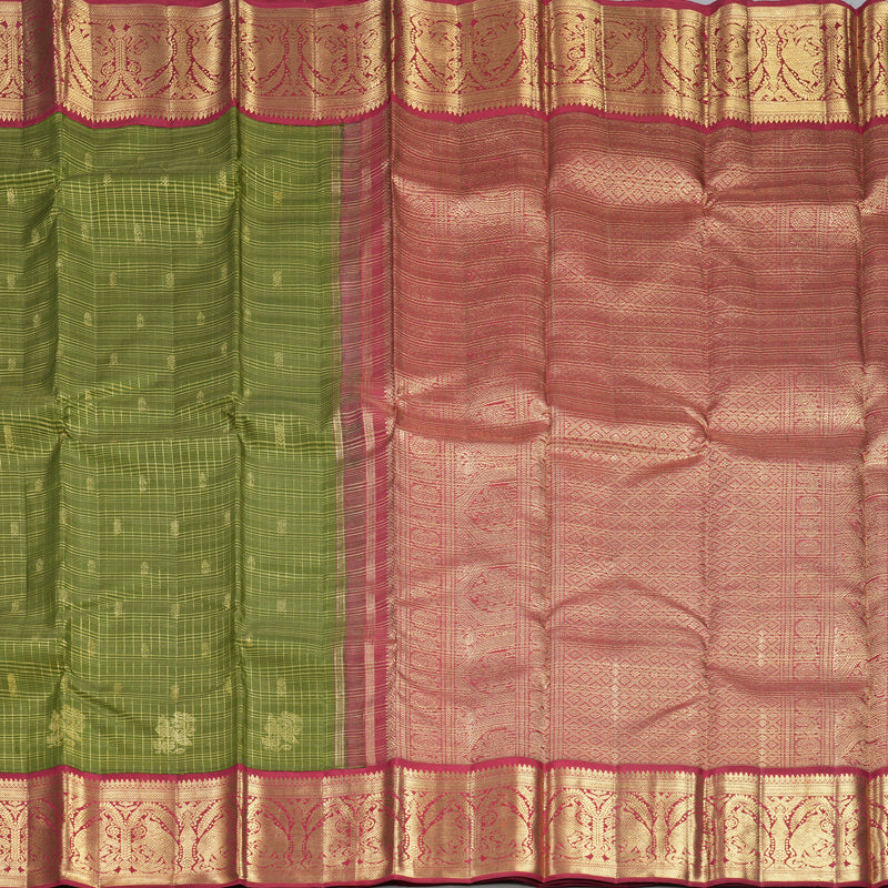 Hayagrivas Handloom Olive Green Kanjivaram Silk Saree with Maroon Border KBFL305H1-1-BF305-SBS