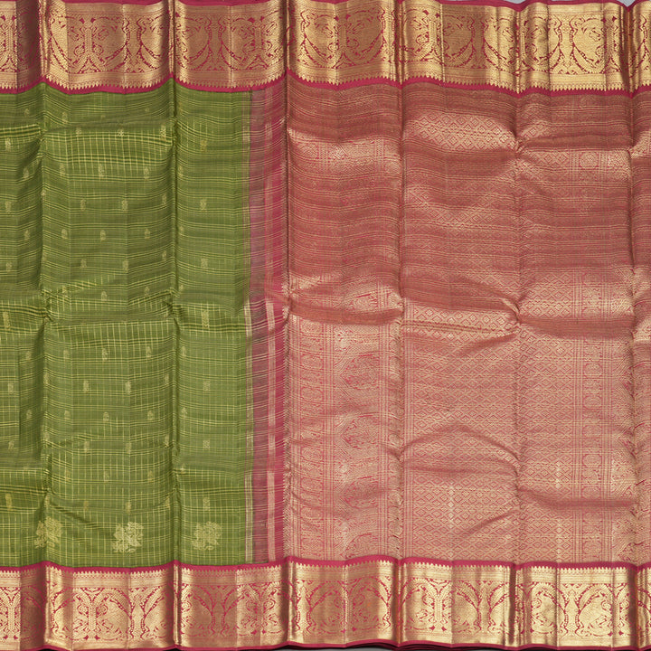 Hayagrivas Handloom Olive Green Kanjivaram Silk Saree with Maroon Border KBFL305H1-1-BF305-SBS