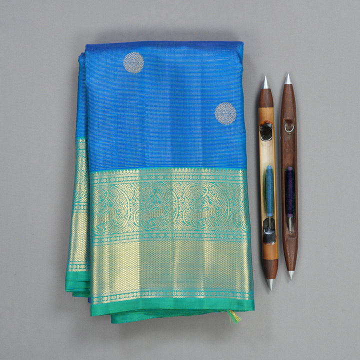 Hayagrivas Handloom Ananda Blue Kanjivaram Silk Saree with Aqua Green Border KBFL295H1-1-BF295-SBS