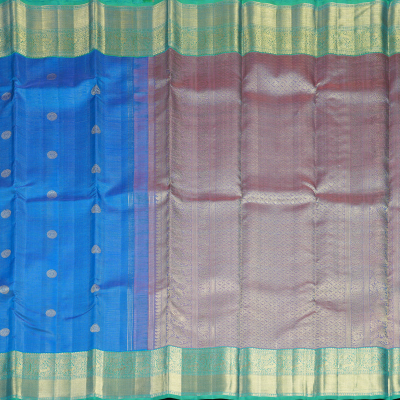 Hayagrivas Handloom Ananda Blue Kanjivaram Silk Saree with Aqua Green Border KBFL295H1-1-BF295-SBS