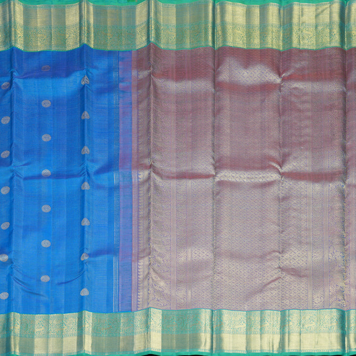Hayagrivas Handloom Ananda Blue Kanjivaram Silk Saree with Aqua Green Border KBFL295H1-1-BF295-SBS