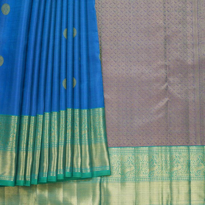 Hayagrivas Handloom Ananda Blue Kanjivaram Silk Saree with Aqua Green Border KBFL295H1-1-BF295-SBS