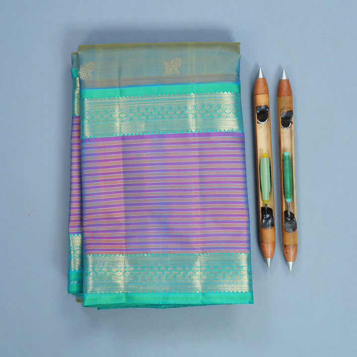 Hayagrivas Handloom Yellowish-Blue Kanjivaram Silk Saree KBFL300H1-1-BF300-SBS