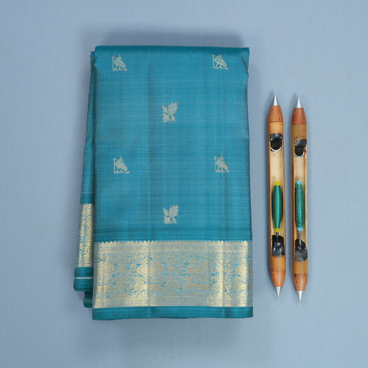 Hayagrivas Handloom Teal Blue Kanjivaram Silk Saree KBFL308H1-1-BF308-SBS