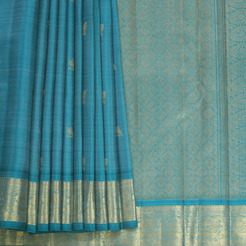 Hayagrivas Handloom Teal Blue Kanjivaram Silk Saree KBFL308H1-1-BF308-SBS