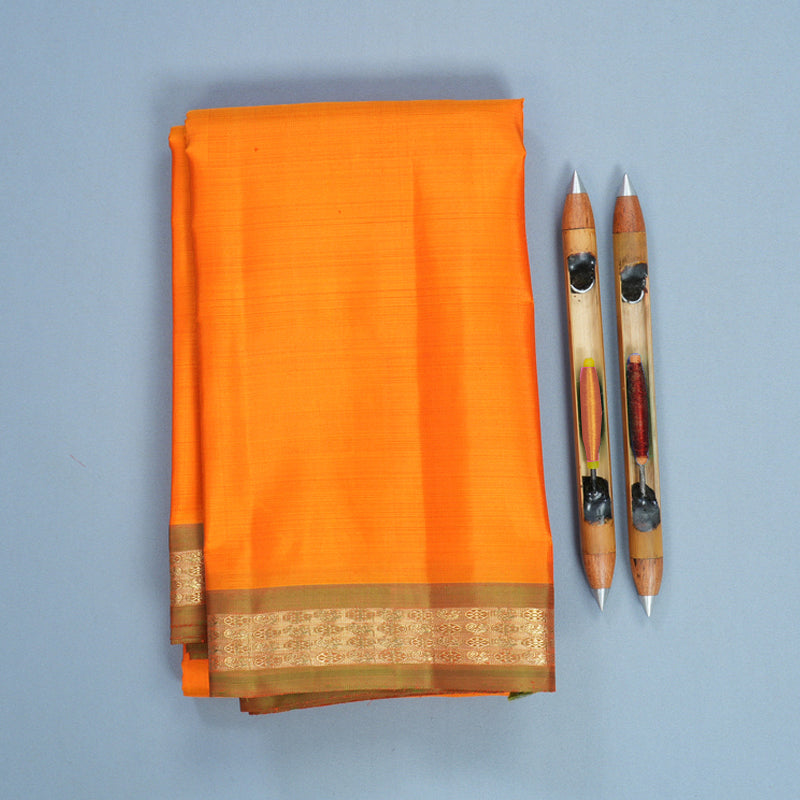 Hayagrivas Handloom Orange Kanjivaram Silk Saree with Manthalir Border KBFL312H1-1-BF312-SBS