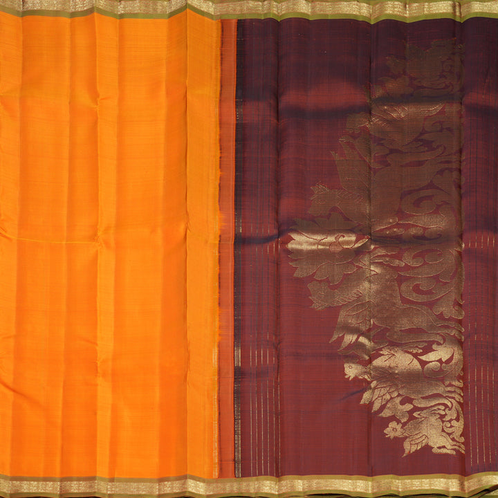 Hayagrivas Handloom Orange Kanjivaram Silk Saree with Manthalir Border KBFL312H1-1-BF312-SBS