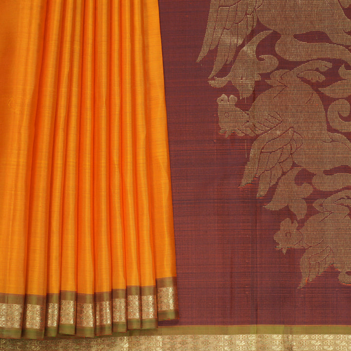 Hayagrivas Handloom Orange Kanjivaram Silk Saree with Manthalir Border KBFL312H1-1-BF312-SBS