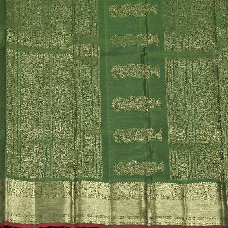 Hayagrivas Handloom Grey Kanjivaram Silk Saree with Olive Green Border KBFL314I1-1-BF314-SBS