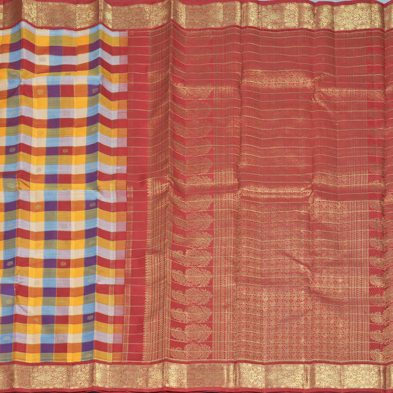 Hayagrivas Handloom Multicolour Checks Kanjivaram Silk Saree with Maroon Border KBFL316I1-1-BF316-SBS