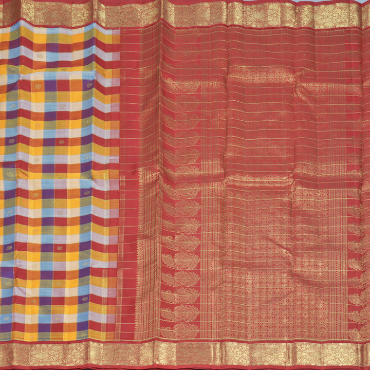 Hayagrivas Handloom Multicolour Checks Kanjivaram Silk Saree with Maroon Border KBFL316I1-1-BF316-SBS