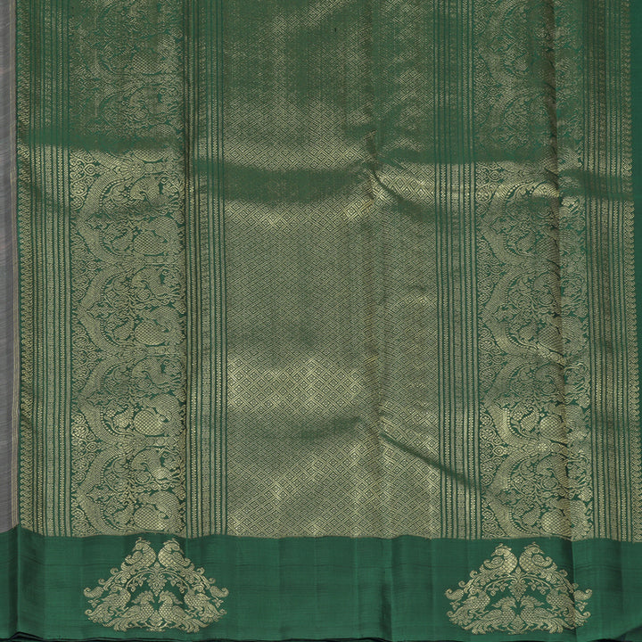 Hayagrivas Handloom Light Brown Kanjivaram Silk Saree with Peacock Green Border KBFL324I1-1-BF324-SBS