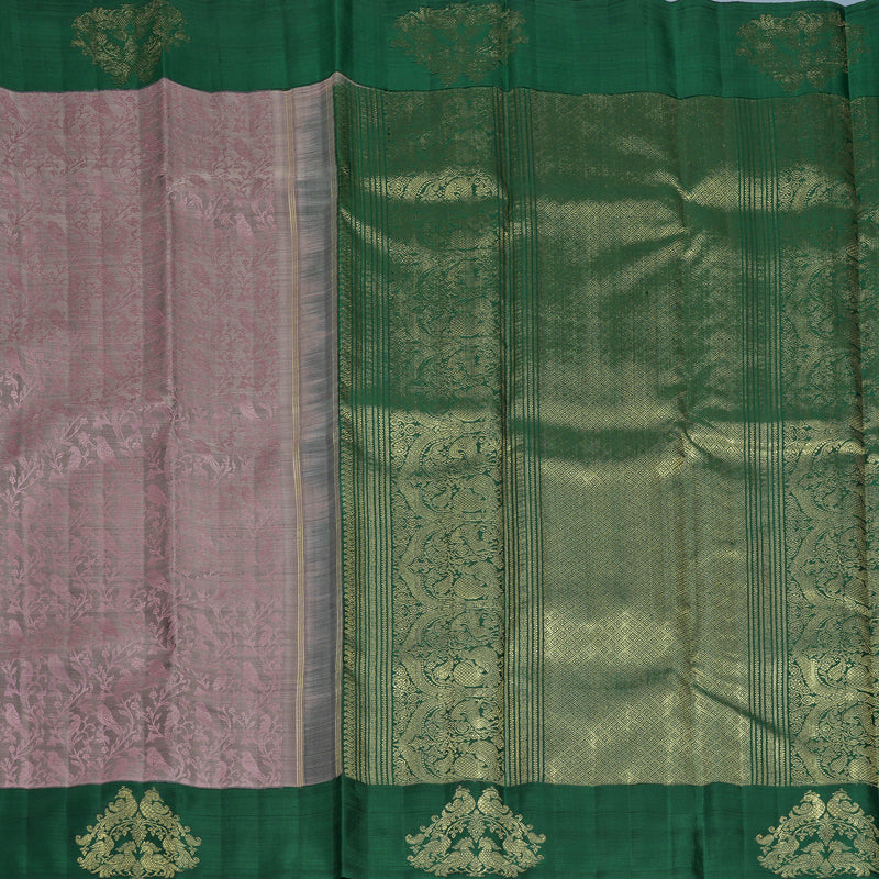 Hayagrivas Handloom Light Brown Kanjivaram Silk Saree with Peacock Green Border KBFL324I1-1-BF324-SBS