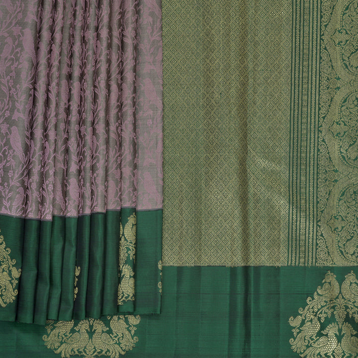 Hayagrivas Handloom Light Brown Kanjivaram Silk Saree with Peacock Green Border KBFL324I1-1-BF324-SBS