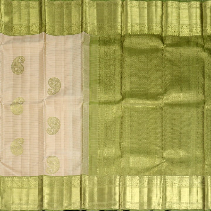 Hayagrivas Handloom Mild Peach Kanjivaram Silk Saree with Sage Green Border KBFL325I1-1-BF325-SBS