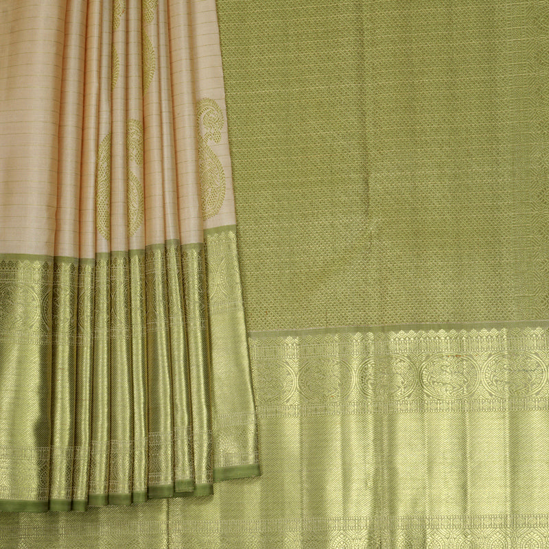 Hayagrivas Handloom Mild Peach Kanjivaram Silk Saree with Sage Green Border KBFL325I1-1-BF325-SBS