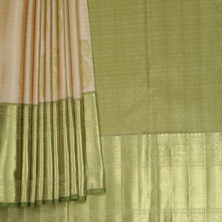 Hayagrivas Handloom Mild Peach Kanjivaram Silk Saree with Sage Green Border KBFL325I1-1-BF325-SBS