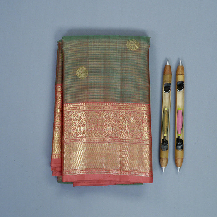 Hayagrivas Handloom Teal &amp; Pink (Shot Colour) Kanjivaram Silk Saree with Pink Border KBFL328I1-1-BF328-SBS