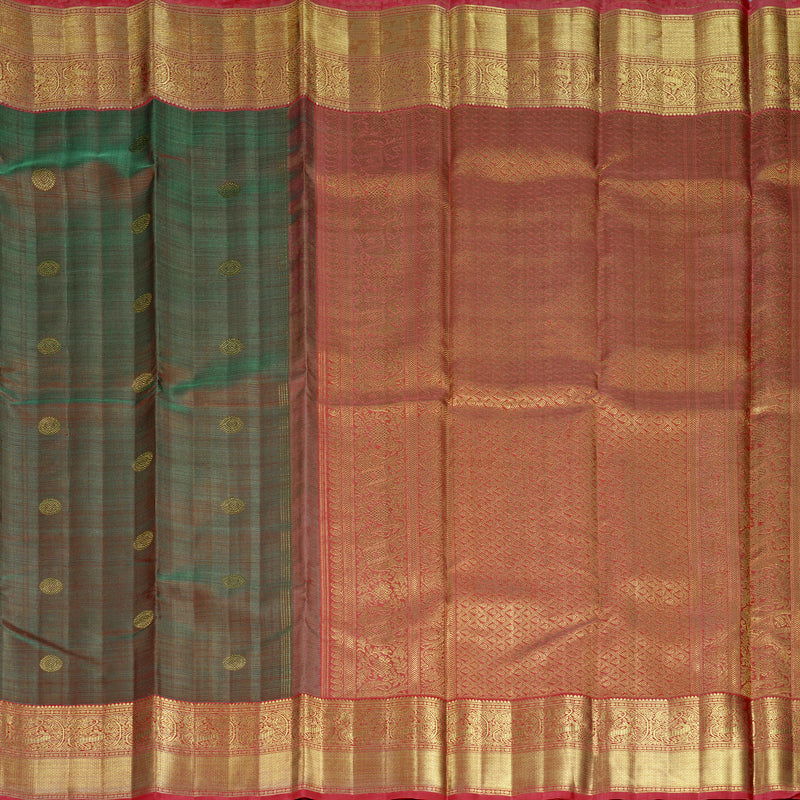 Hayagrivas Handloom Teal &amp; Pink (Shot Colour) Kanjivaram Silk Saree with Pink Border KBFL328I1-1-BF328-SBS