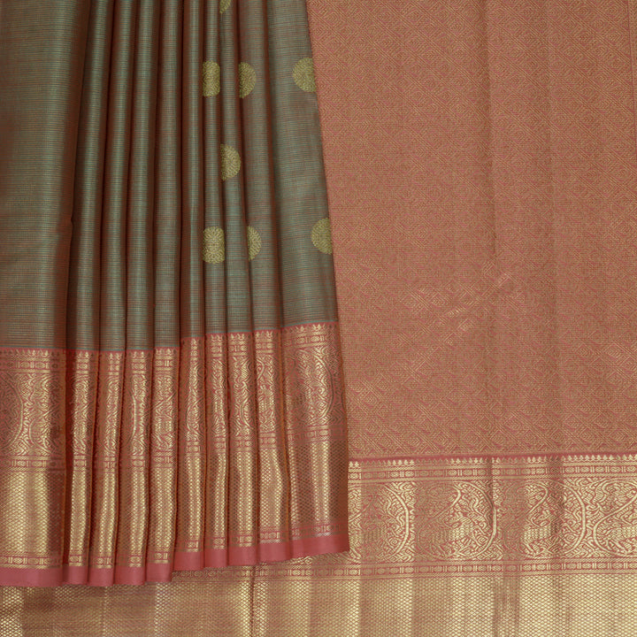 Hayagrivas Handloom Teal &amp; Pink (Shot Colour) Kanjivaram Silk Saree with Pink Border KBFL328I1-1-BF328-SBS