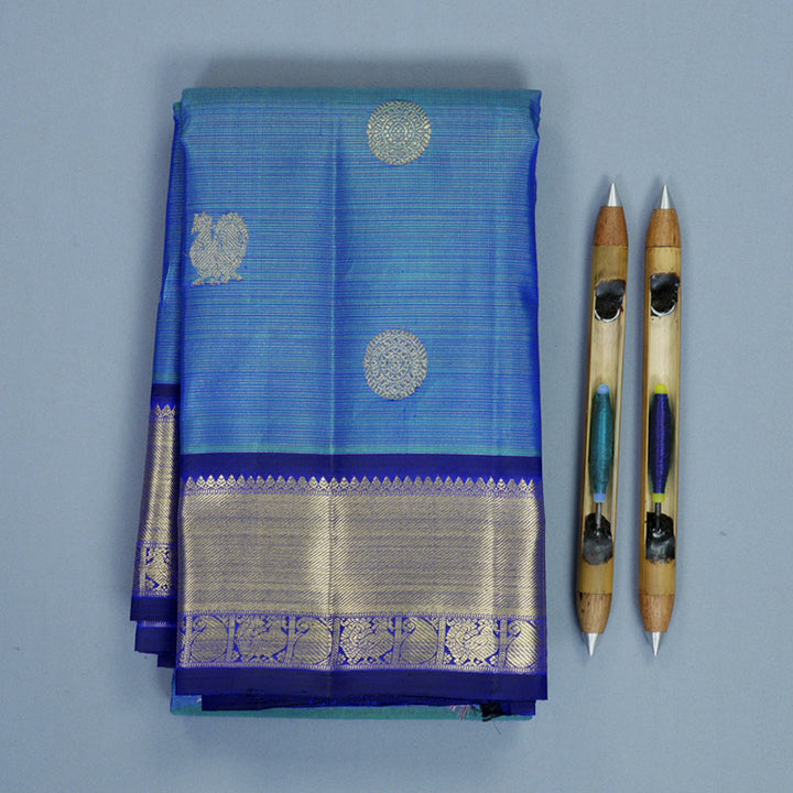 Hayagrivas Handloom Blue-Green Kanjivaram Silk Saree with Ink Blue Border KBFL330I1-1-BF330-SBS
