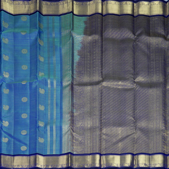 Hayagrivas Handloom Blue-Green Kanjivaram Silk Saree with Ink Blue Border KBFL330I1-1-BF330-SBS